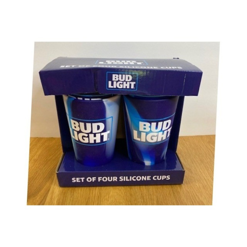 Bud Light Silicone Cups Set of 4 Blue White New Marble Swirl Unbreakable Barware